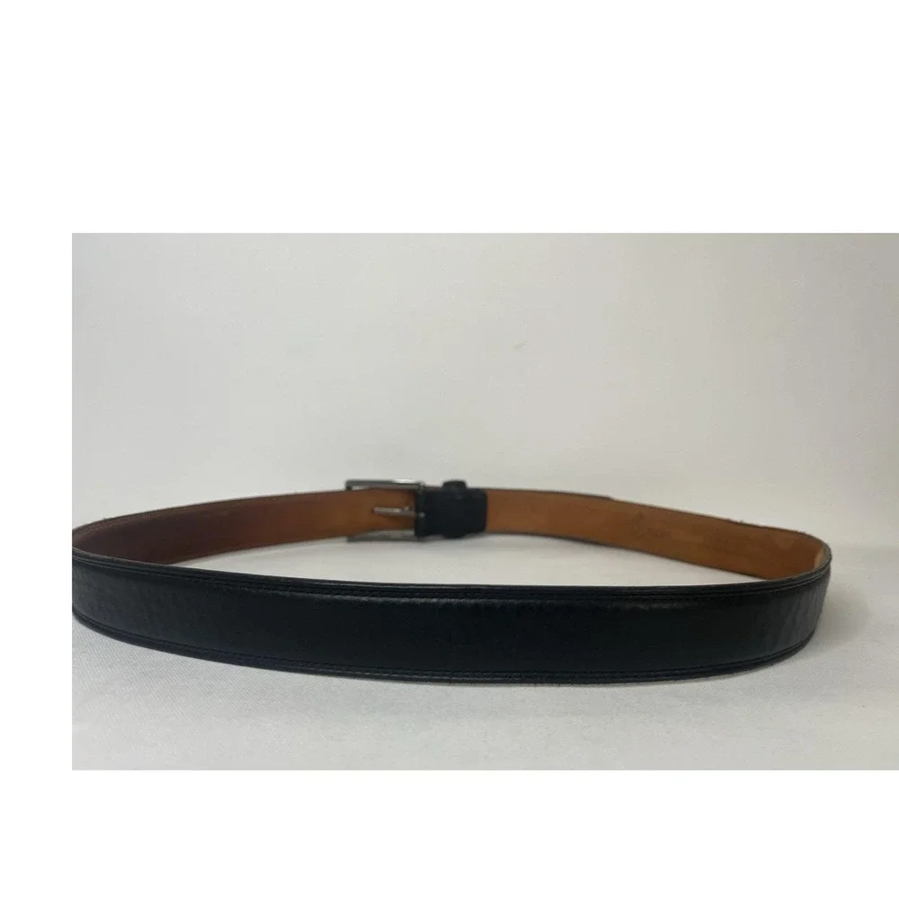 Lejon USA Black Glove Tanned Steerhide Leather Dress Belt Size 40 Silver Buckle